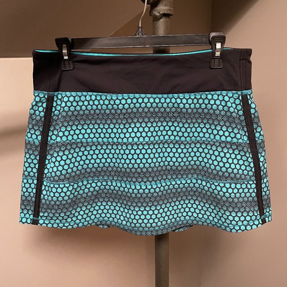 lululemon athletica Dresses & Skirts - Lululemon Stardust Geo Peacock Blue Black Pace Rival Skirt II *Tall* 8